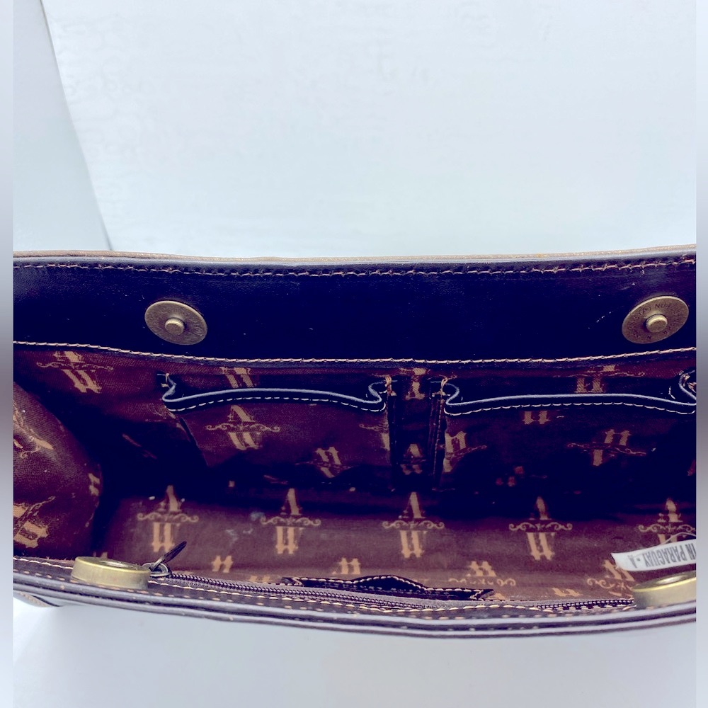 American West Tooled Leather Black/ Brown Clutch Has Rose Floral Design Purse - Picture 5 of 10
